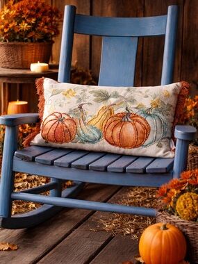 Floral Pumpkin Decorative Pillow w Beading & Fringe